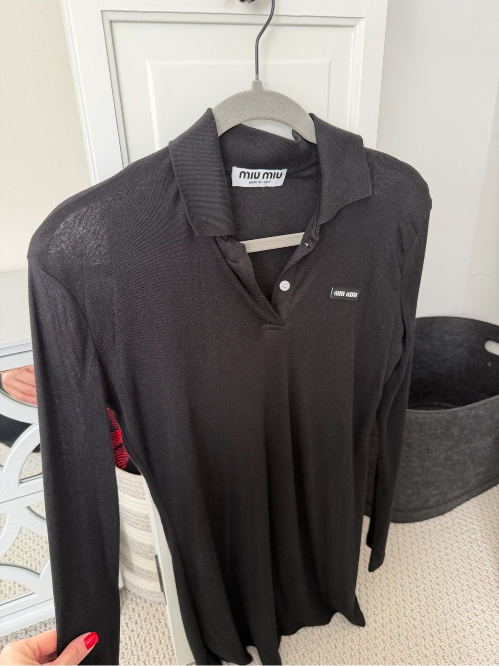 Miu Miu Style Black Long-Sleeve Polo Shirt